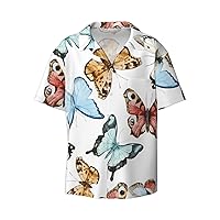 Colorful Butterfly Men's Summer Short-Sleeved Shirts, Casual Shirts, Loose Fit with Pockets