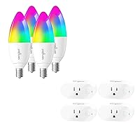 Smart Candle Bulbs 4PK Bundle with Smart Plug 4PK, Zigbee E12 Candelabra Smart Bulb and Smart Socket are Work with Alexa, Google Home, SmartThings, Smart Outlet Remote Control (Hub Required)