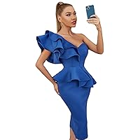 Unique Women Maxi Sexy Evening Formal Dress Ruffle One Shoulder Butterfly Sleeve Sexy Wedding Guest Prom Dress