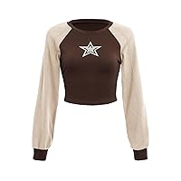 SOLY HUX Women's Star Graphic Y2K Crop Tee Long Sleeve Crew Neck T Shirt Casual Crop Tops