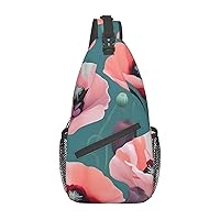 Pastel Poppies Printed Canvas Sling Bag Crossbody Backpack, Hiking Daypack Chest Bag For Women Men