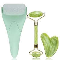 Facial Roller Set of 3, Ice Roller, Two-Sided Jade Roller and Gua Sha Set, Rolling Tool for Facial Beauty and Body Massage, Helps Reduce Puffy