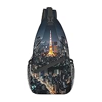 Sling Backpack Bag Tokyo City Print Crossbody Chest Bag Adjustable Shoulder Bag Travel Hiking Daypack Unisex