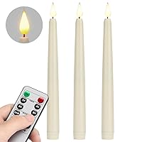 3pcs Flameless LED Taper Candles with 10-Key Remote Control Timer Plastic Battery Powered 3Dwick Flameless Electric Flickering Candles(0.8X11Inch) for Christmas Wedding Home Decoratio
