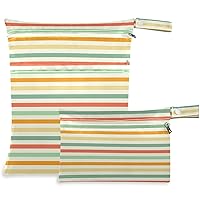 visesunny Vintage Stripe 2Pcs Wet Bag with Zippered Pockets Washable Reusable Roomy for Travel,Beach,Pool,Daycare,Stroller,Diapers,Dirty Gym Clothes, Wet Swimsuits, Toiletries
