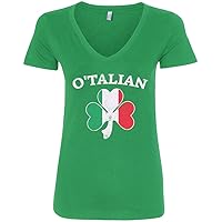Threadrock Women's O'Talian Italian Irish Shamrock V-Neck T-Shirt