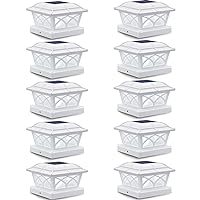 SIEDiNLAR Solar Post Cap Lights Outdoor Glass 2 Color Modes 8 LEDs for 4x4 5x5 6x6 Wooden Vinyl Posts Fence Deck Patio Decoration Warm White & Cool White Lighting White (10 Pack)