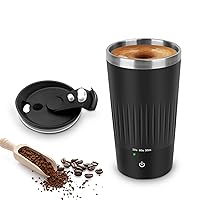 Self Stirring Coffee Mug - Rechargeable Stainless Steel Auto Self Mixing Cup with Lid, 400ml/13.5oz Coffee Travel Mugs To Stir Coffee, Mixed Milk, Tea Office Car Use, Black