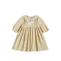 Girls dress vintage yellow plaid embroidered baby clothes baby princess dress