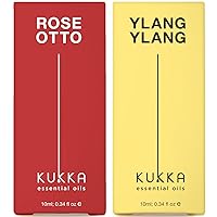 Rose Essential Oils for Skin Use & Ylang Ylang Essential Oil for Skin Set - 100% Nature Therapeutic Grade Essential Oils Set - 2x0.34 fl oz - Kukka