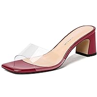 WAYDERNS Womens Pvc Dress Solid Patent Square Toe Party Slip On Chunky Mid Heel Heeled Sandals 2.5 Inch