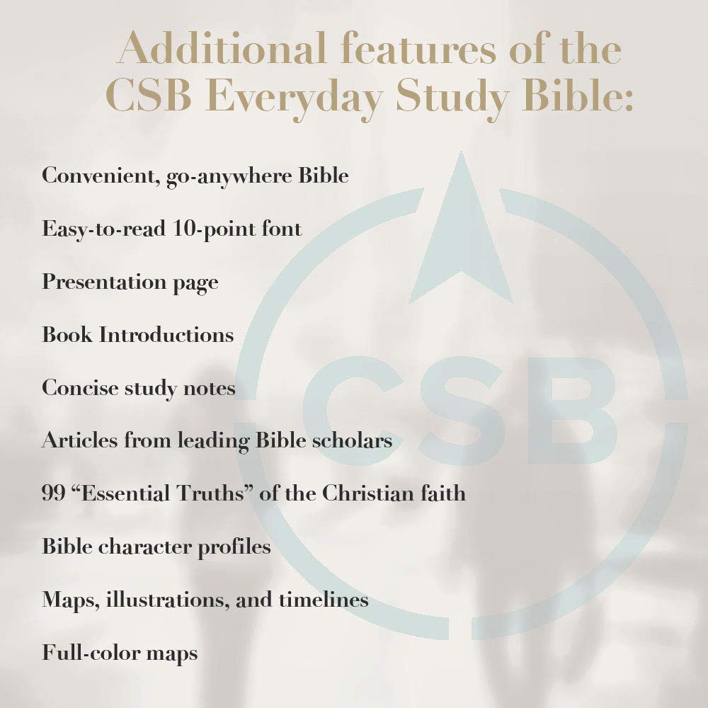 CSB Everyday Study Bible, Black LeatherTouch, Black Letter, Study Notes, Illustrations, Aricles, Easy-to-Carry, Easy-to-Read Bible Serif Type
