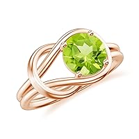 Natural Peridot Infinity Knot Ring for Women Girls in Sterling Silver / 14K Solid Gold/Platinum