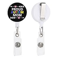 Proud Autism Mom Badge Clip Retractable Badge Holder Reel ID Name Badge Holder for for Office Work Business Women Men Gifts