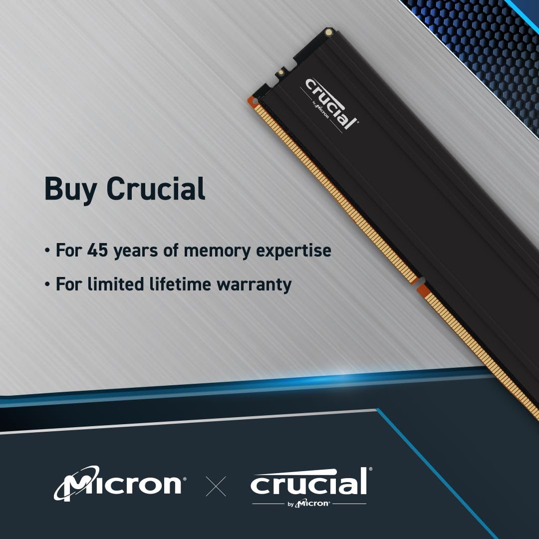 Crucial Pro RAM 32GB Kit (2x16GB) DDR5 6000MHz (or 5600MHz or 5200MHz or 4800MHz) Desktop Memory CP2K16G60C48U5