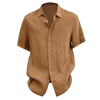Men's Casual Button Down Shirts Retro Short Sleeve Summer Cuban Shirt Vintage Floral Vacation Beach Shirts Hippie Linen Shirt
