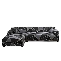 MIFXIN Sectional Sofa Covers L-Shaped Couch Slipcover 2pcs Stretch Elastic L Chaise Sofa Couch Furniture Protector for Living Room Pets Kids (Black Gray)