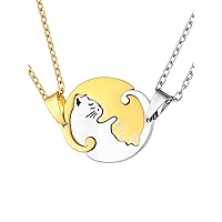 FaithHeart Puzzle Matching Necklace, Stainless Steel/18K Gold Plated Heart Cat/Yin Yang/Tree of Life BFF Pendant Jewelry for Women/Men， Delicate Gift Box