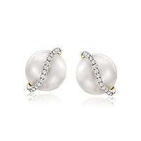 Ross-Simons 8-8.5mm Cultured Pearl Stud Earrings With Diamond Accents in 14kt Yellow Gold