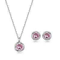 immobird Women's Jewellery Sets, Necklace and Earrings Set, 925 Sterling Silver Women's Necklaces with Zirconia, Silver Women's Earrings, Silver/Rose Gold Women's Jewellery (Morganite)
