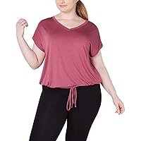 Womens Plus Drawstring-Hem V-Neck T-Shirt Pink 2X