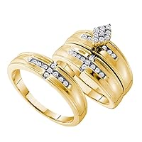 The Diamond Deal 14kt Yellow Gold His & Hers Round Diamond Cluster Matching Bridal Wedding Ring Band Set 1/3 Cttw