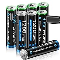 Type-C USB 1.5V 8 Pack AAA 1200mWh Lithium Rechargeable Battery, Constant Output and Fast Charging (Include Type-C USB Cable)