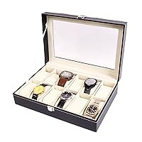 12-Slot Household Watch Case, Leather Glass Flip Large Capacity Multi-Function Watch Jewelry Storage Box 1221B