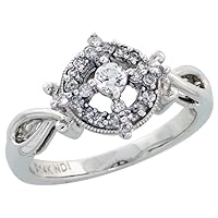 Silver City Jewelry 14k White Gold Diamond Cross Halo Engagement Ring Swirl 7/16 inch wide, size 6-8.5
