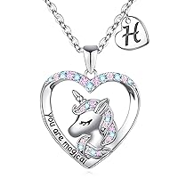 Hidepoo Unicorns Gifts for Girls Teen Girls, 14K White Gold Plated CZ Heart You Are Magical Unicorn Necklace Girls Jewelry Initial Unicorn Necklaces for Girls Teen Girls Gifts
