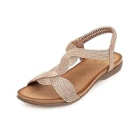 Womens Open Toe Flats Sandals Elastic Back Ankle Strap Woven Rope Soft Rubber Sole Sandal