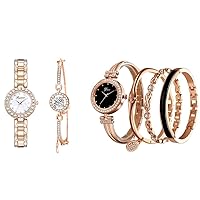 Clastyle Elegant Women Watch Set Rhinestones Rose Gold Watch and Bracelet Set Simple Wrist Watches for Ladies
