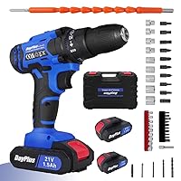 Cordless Drill, Cordless Impact Drill with 2 x 1500 mAh Lithium Battery, 21 V Cordless Screwdriver, 45 Nm Torque, 25 + 1 Torque Levels, 2-Speed, LED Light and Case, for Home, Garden, DIY Project, Blue