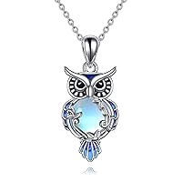Moonstone Owl Necklace Gifts Sterling Silver Filigree Owl Pendant Necklace Christmas Jewelry for Women Girls
