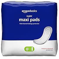 Amazon Basics Thick Maxi Pads for Periods, Super Absorbency, Unscented, 48 Count, 1 Pack (Previously Solimo)