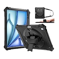 ZtotopCases for New iPad Air 13 inch (M2) Case 2024 with Pencil Holder, Shockproof Full Body Drop Protective Cover with 360° Rotating Hand Strap & Stand, Black