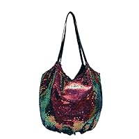 Sequin Handbags for Women One-shoulder Shopping Bags Cloth Bags Large Capacity Women's Shoulder Bags (rainbow)
