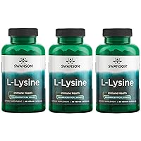 Swanson Amino Acid Ajipure L-Lysine Pharmaceutical Grade 500 Milligrams 90 Veg Capsules (3 Pack)
