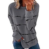 Women Stripe Tshirt Long Sleeve O Neck Casual Tops Loose Comfy Tunic Tops Fashion Fall Winter Pullover