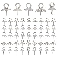 UNICRAFTALE 100Pcs 5 Style Stainless Steel Eye Pin Cup Peg Bails Pendants Flower Bead Caps Small Screw Cup Pearl Bails for Half Drilled Beads Charms Jewelry Making
