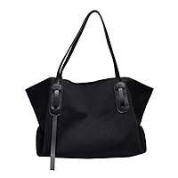 Vintage Tote Bag Canvas Women Shoulder Bag Driving Large Capacity Handbag (Color : Black, Size : L)