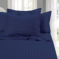 Elegant Comfort Softest and Coziest 4-Piece Sheet Set - 1500 Premium Hotel Quality Microfiber - Luxurious Wrinkle Resistant 4-Piece Damask Stripe Bed Sheet Set, Twin, Navy Blue