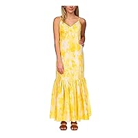 Michael Kors Womens Yellow Tie Dye Sleeveless V Neck Maxi Ruffled Dress XXS