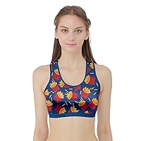 CowCow Womens Workout Top with Border Pizza Hamburger Fries Donut Cakes Macarons Food Pizza Confetti Sports Bra