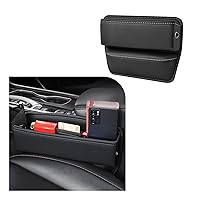 Car Seat Gap Organizer, Leather Auto Front Side Seat Gap Filler with Charge Hole, Large Capacity Seat Gap Storage Box, Vehicle Interior Organizer for Phones, Keys, Cards (Black)