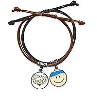 Italy Love Heart Landscap National Flag Bracelet Rope Hand Chain Leather Smiling Face Wristband