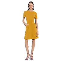 Donna Morgan Women's Jewel Neck Fit and Flare Desk to Dinner Dress Workwear Career Office Event Guest of