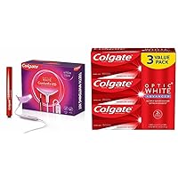 Colgate Optic White ComfortFit Teeth Whitening Kit & Optic White Advanced Teeth Whitening Toothpaste, 2% Hydrogen Peroxide Toothpaste, Sparkling White, 3.2 Oz, 3 Pack