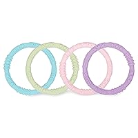 Bumkins Baby Teething Freezer Toy Keys Rings, Soft Flexible Pacifier to Chew, Cool Teether Gum Relief, Babies 3 Months, Freezable, Platinum Cured Silicone, Sensory Bracelet, 4-pk Pastels