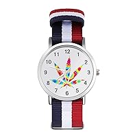 Weed Colorful Art Nylon Watch Adjustable Wrist Watch Band Easy to Read Time with Printed Pattern Unisex